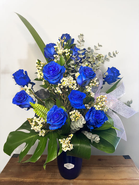 Arrangement 12 Roses Bleues