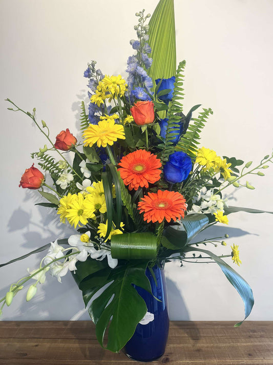 Bouquet Bleu, Orange & Jaune